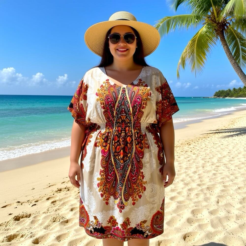 Dressbarn Beach Summer Dress Floral Y2K Whimsi 14 Stretch ElasticWaist Casual